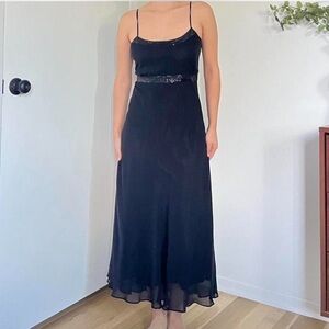 Casual Corner Vintage Y2K Silk Slip Black Maxi Dress